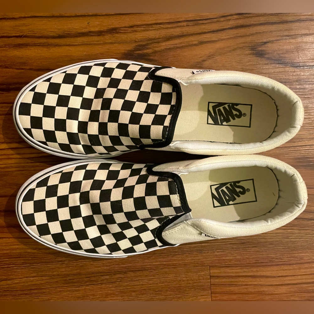 Like new black & white checkered slip on vans